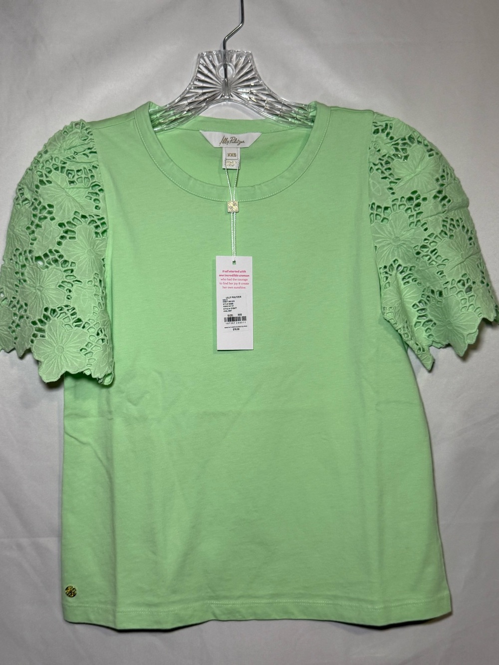 Lilly Pulitzer Sebene Women's 2XS Light Green
Knit Cotton Eyelet 3/4 Top